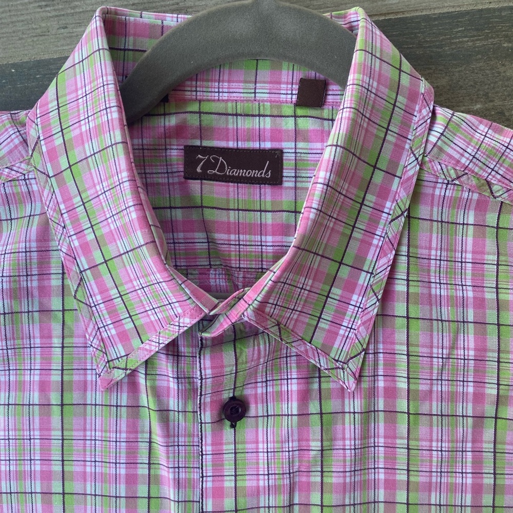 7 Diamonds mens button down short sleeve shirt (XL)